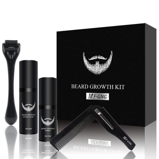 4 Pcs/Set Men Beard Growth Kit Hair Growth Enhancer Thicker Oil Nourishing Leave-in Conditioner Beard Grow Set with Comb