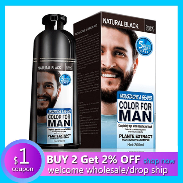 Men's Beard Dye Paint Blackening Shampoo For Black Hair Color Permanent Safe Cover White Beard Hair Colour Dyeing Man 200ml