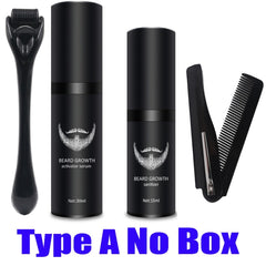 4 Pcs/Set Men Beard Growth Kit Hair Growth Enhancer Thicker Oil Nourishing Leave-in Conditioner Beard Grow Set with Comb